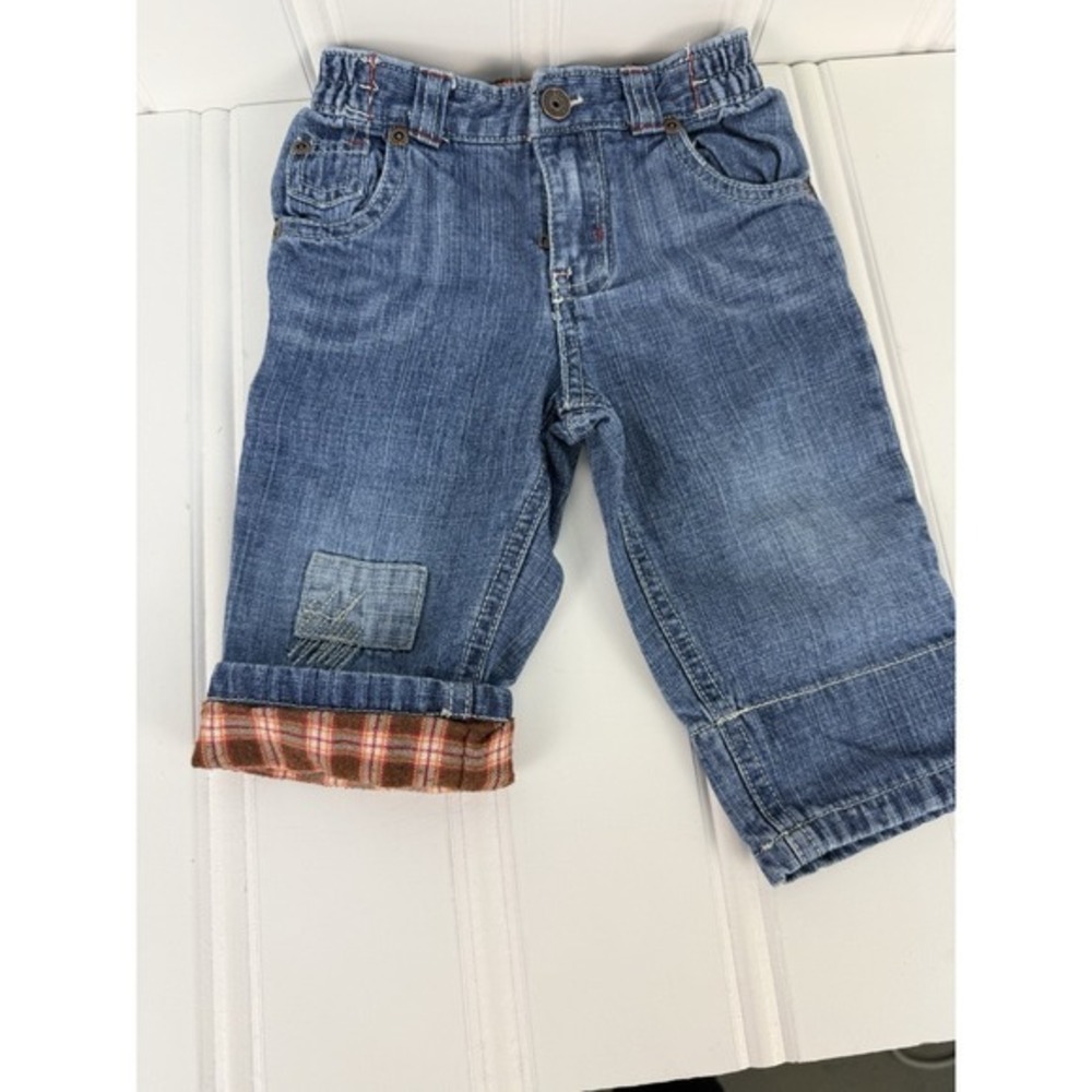 OshKosh B'gosh Genuine Baby Jeans 9M Plaid Cuff Lined‎ Unisex Denim - Picture 5 of 10